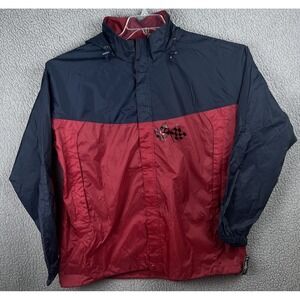 Auburn Sportswear Windbreaker Jacket Mens XL Blue Red Racing Checkered Flag Hood